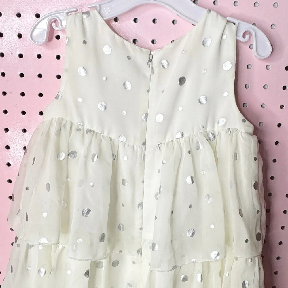 Old Navy Ivory Silver Polka Dot Tiered Ruffle Dress Girls 5T Holiday Party